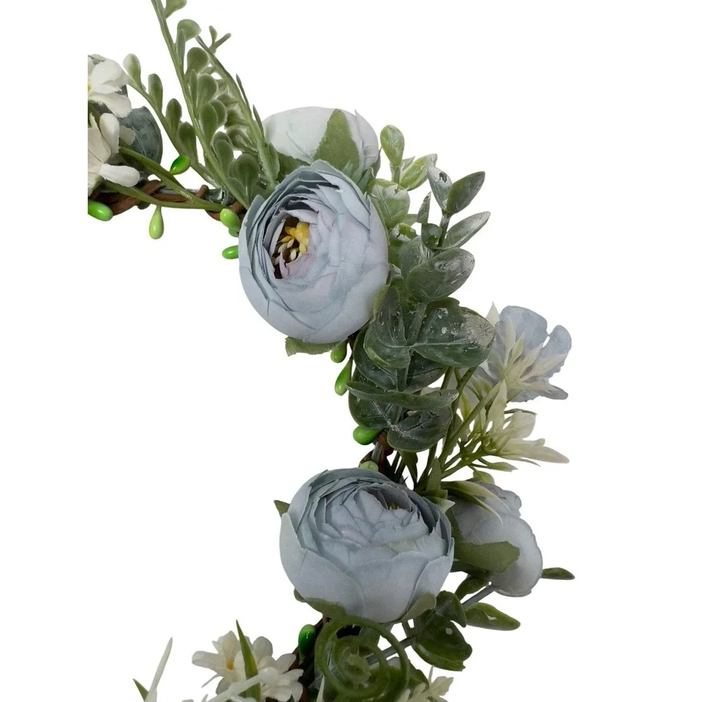 Dusty Blue Floral Crown Flower Halo Adjustable Ribbon Wedding Festival Boho‎